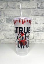 Load image into Gallery viewer, True Crime Junkie cold cup tumbler drinkware for horror fans
