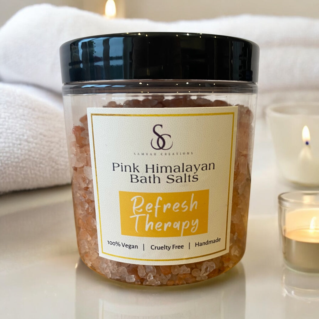 Pink Himalayan Fragranced Bath Salts, REFRESH THERAPY, Mood Therapy Wellness Range.