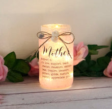 Load image into Gallery viewer, Gift for mum, light up jar, home decor, mother definition Christmas birthday or Mother’s Day present
