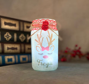 Personalised Reindeer Light up Jar for Christmas