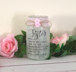 Gift for sister, light up jar, home decor, sister quote, missing you gift