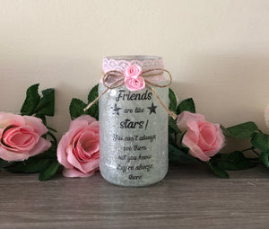 Gift for friend, light up jar, home decor, friends are like stars, friendship missing you gift