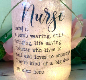 Nurse gift, funny key worker hero present, light up jar, home decor